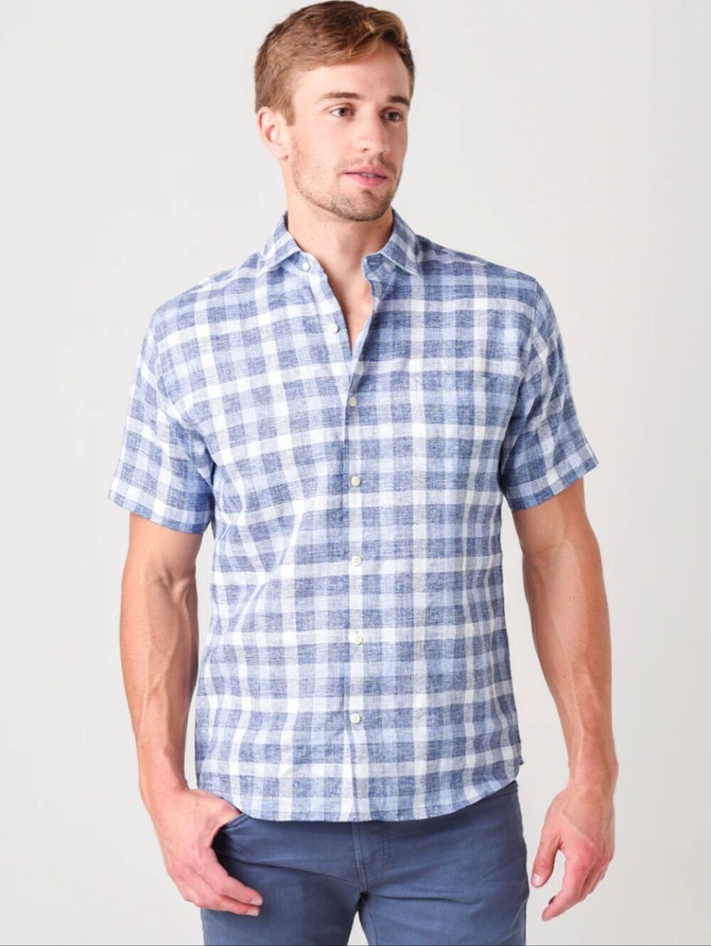 PETER MILLAR Crown Soft Gingham Short-Sleeve Sport Shirt - Men's XL Linen Blend
